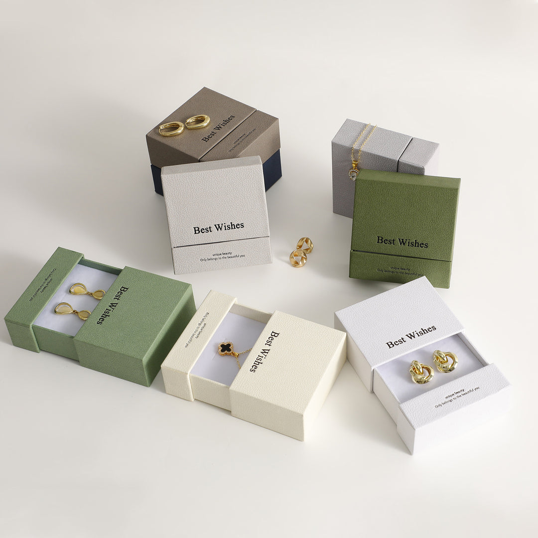 100Pcs Custom Rigid Paper Drawer Jewelry Boxes with Logo Printed – Luxury Sliding Drawer Gift Boxes for Rings, Necklaces, Earrings & Bracelets, Premium Jewelry Packaging, 9×9cm