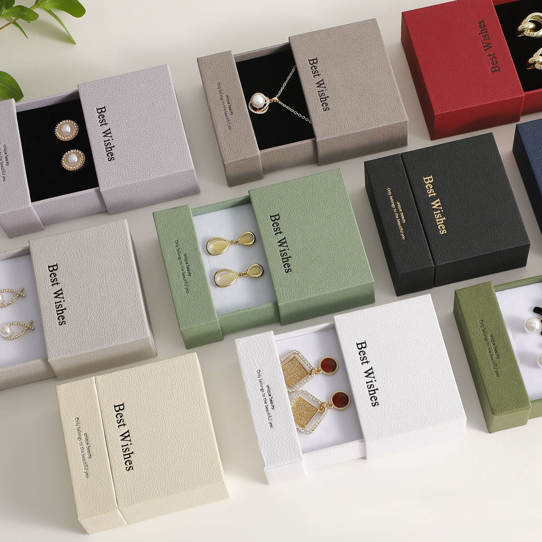 100Pcs Custom Rigid Paper Drawer Jewelry Boxes with Logo Printed – Luxury Sliding Drawer Gift Boxes for Rings, Necklaces, Earrings & Bracelets, Premium Jewelry Packaging, 9×9cm