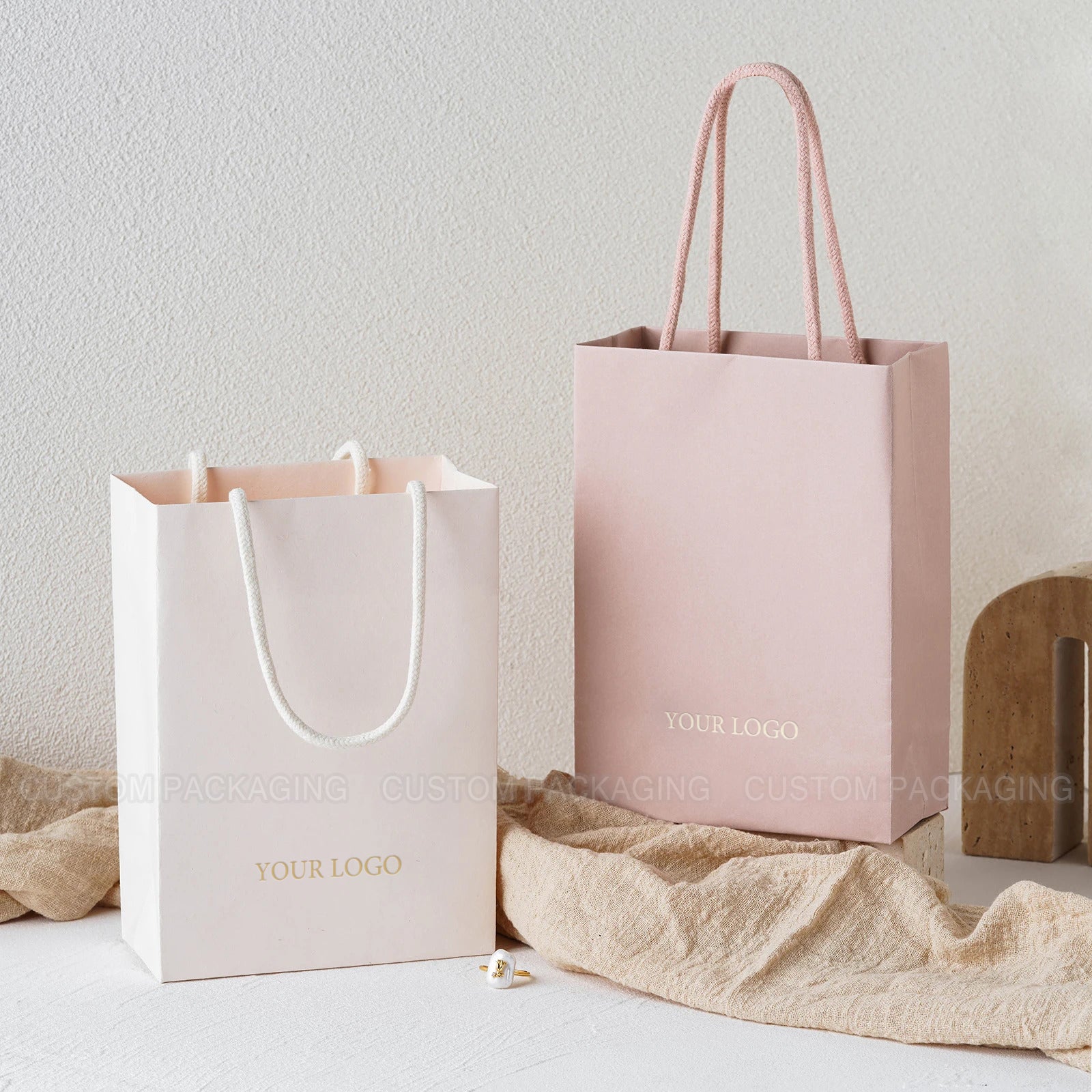 Bulk Custom Logo Paper Bags for Jewelry Gifts Retail, Wedding