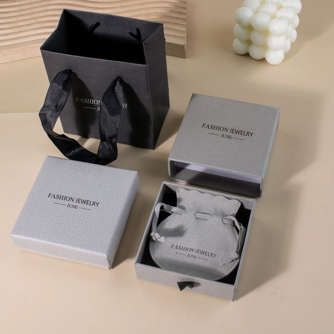 100 Sets Custom Logo Jewelry Packaging Combo (Basic Version) – Paper Bags with Ribbon, Jewelry Boxes & Microfiber Pouches for Rings, Necklaces, Earrings, Bracelets, and More