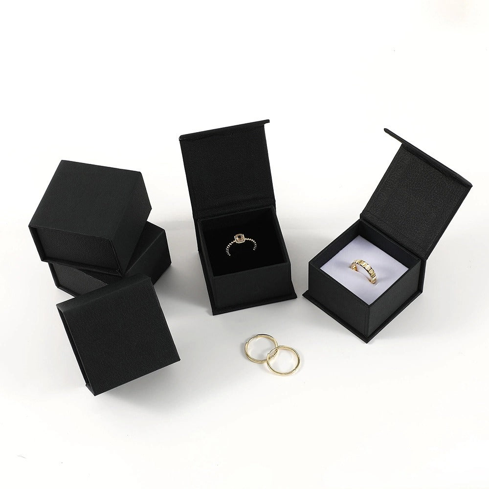 100Pcs Custom Logo Paper Flip Lid Jewelry Ring Boxes Wholesale – Small Magnetic Gift Packaging for Engagement Rings, Wedding Bands & Proposal