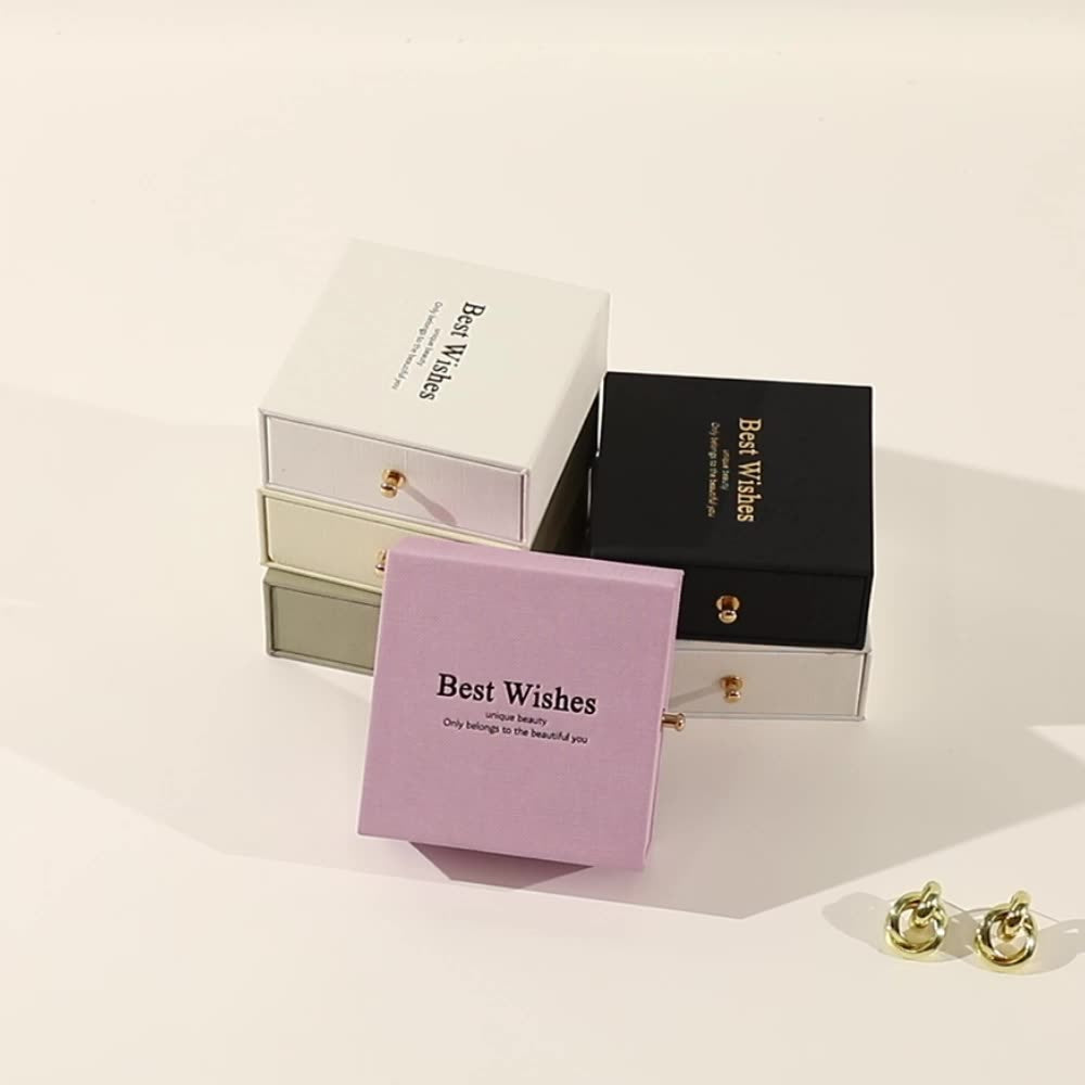 100Pcs Wholesale Custom Paper Sliding Drawer Jewelry Boxes with Ball Knob Closure – Logo Printed, Ideal for Rings, Necklaces, Earrings & Bracelets