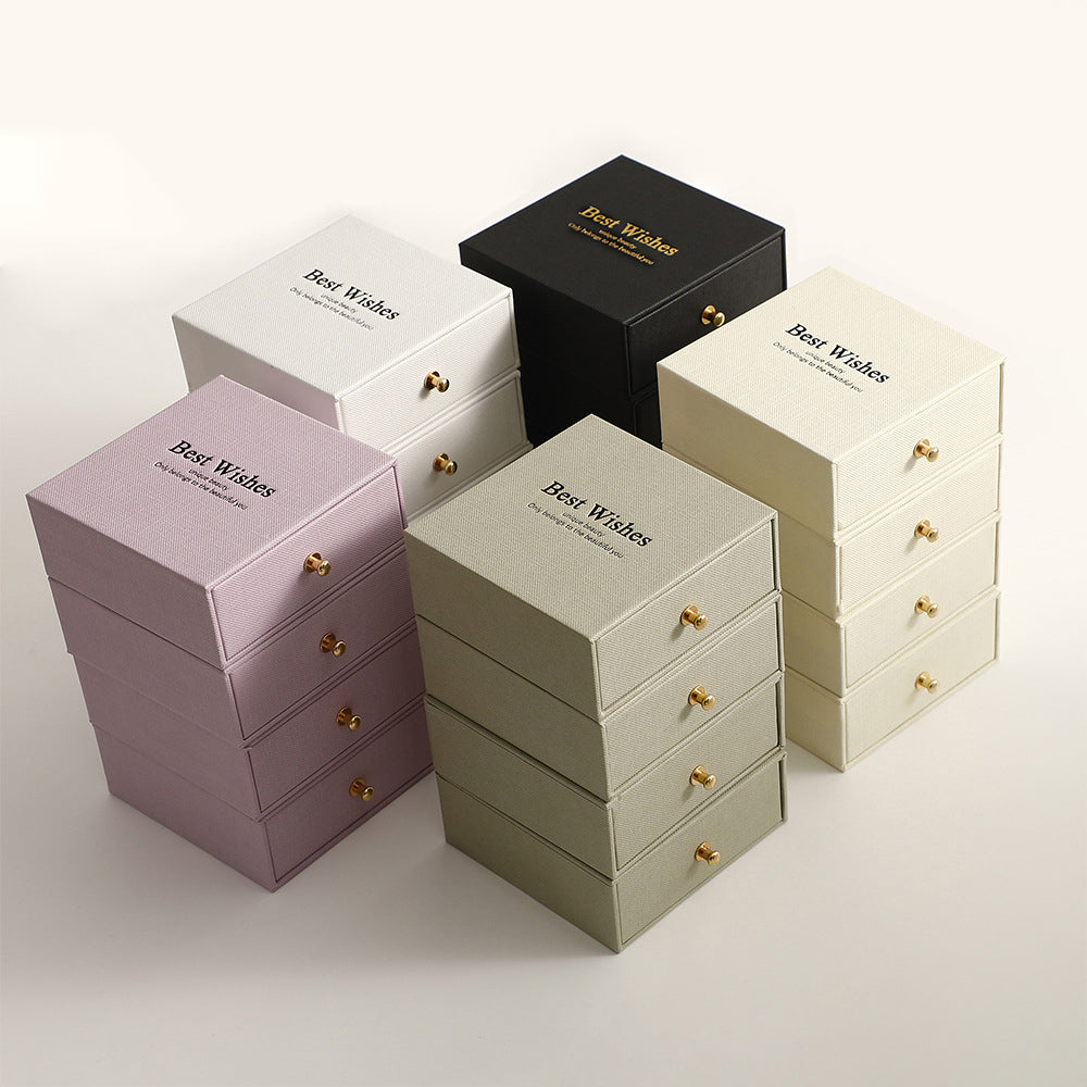 100Pcs Wholesale Custom Paper Sliding Drawer Jewelry Boxes with Ball Knob Closure – Logo Printed, Ideal for Rings, Necklaces, Earrings & Bracelets