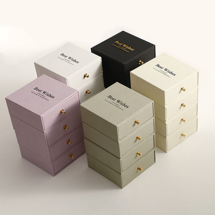 100Pcs Wholesale Custom Paper Sliding Drawer Jewelry Boxes with Ball Knob Closure – Logo Printed, Ideal for Rings, Necklaces, Earrings & Bracelets