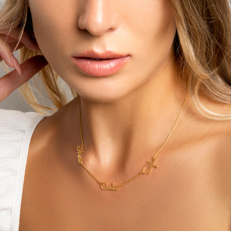 Custom Trois Name Necklace Solid 14K 18K Gold