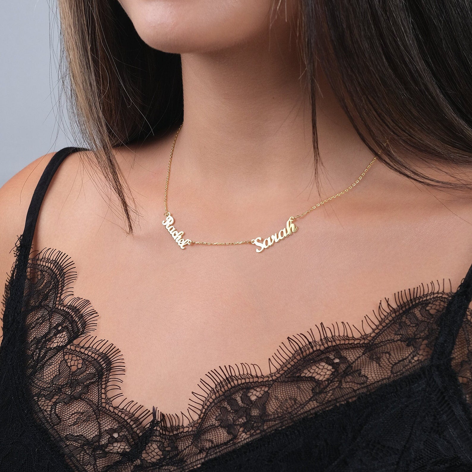 Custom Deux Name Necklace Solid 14K | 18K Gold, Personalized family ...