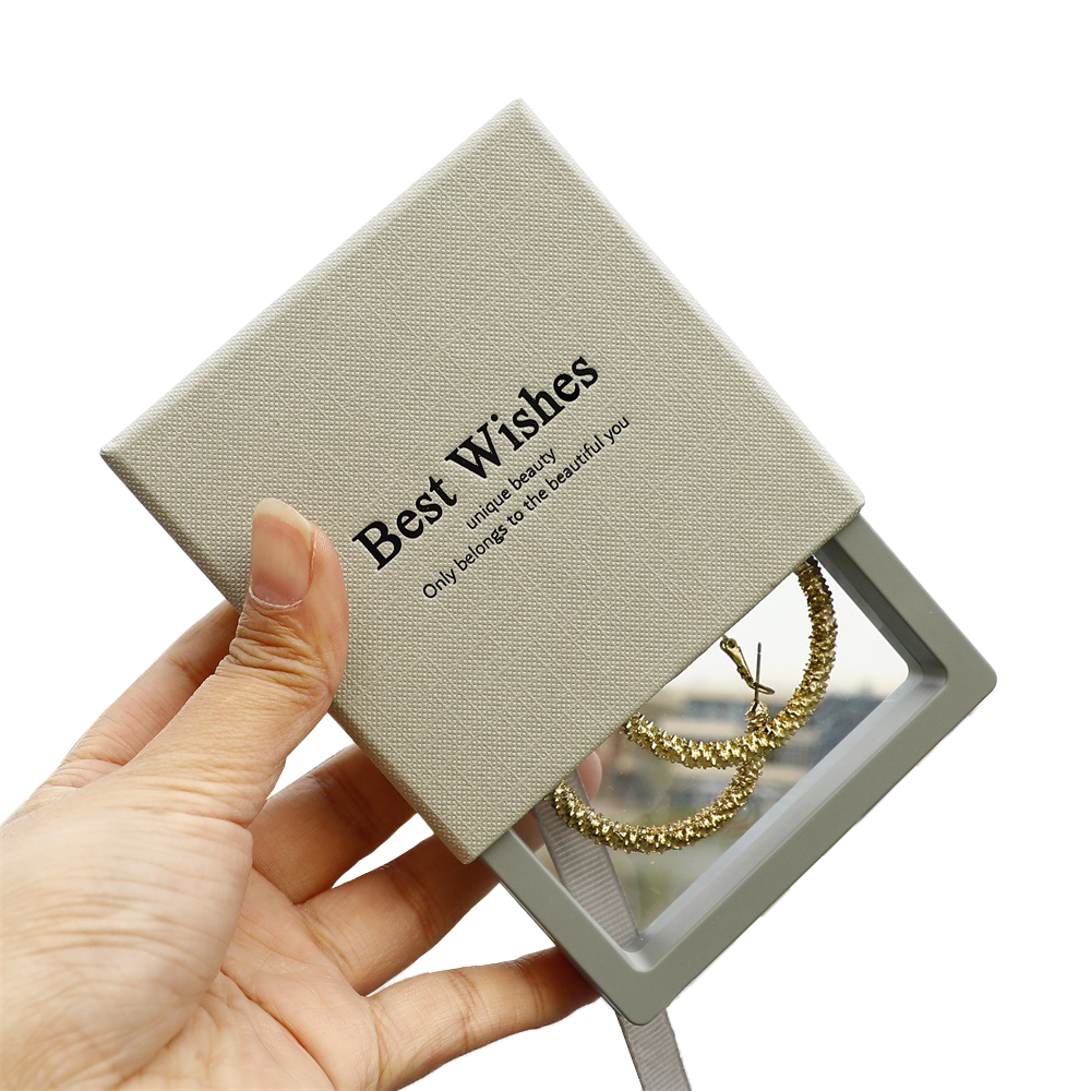 100pcs Custom Sliding Paper Drawer Jewelry Boxes with Floating PE Film Insert – Foil Stamped Logo, Perfect for Necklaces, Earrings, Bracelets & Rings