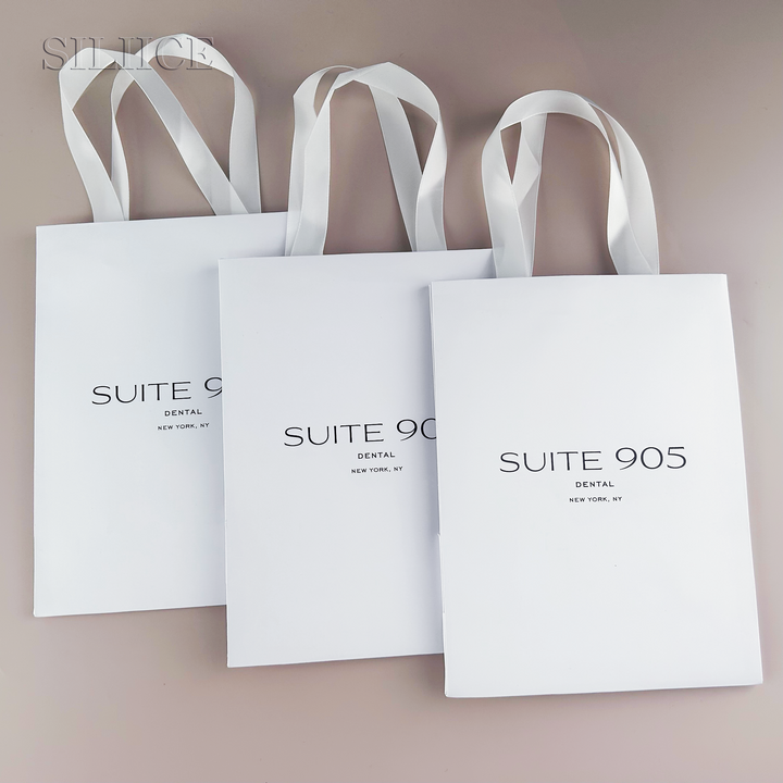 100pcs Custom Logo Printed White Handle Paper Bags – Recycled Jewelry Thank You Wedding Gift Bags, Wholesale