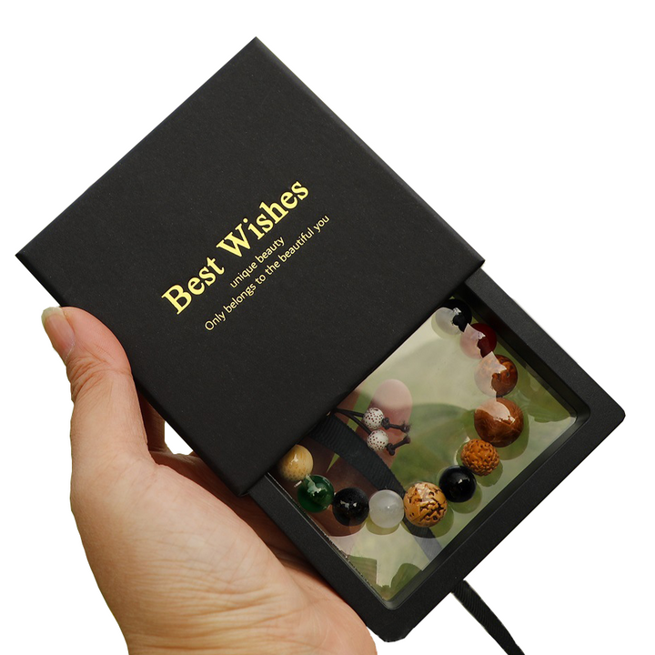100pcs Custom Sliding Paper Drawer Jewelry Boxes with Floating PE Film Insert – Foil Stamped Logo, Perfect for Necklaces, Earrings, Bracelets & Rings