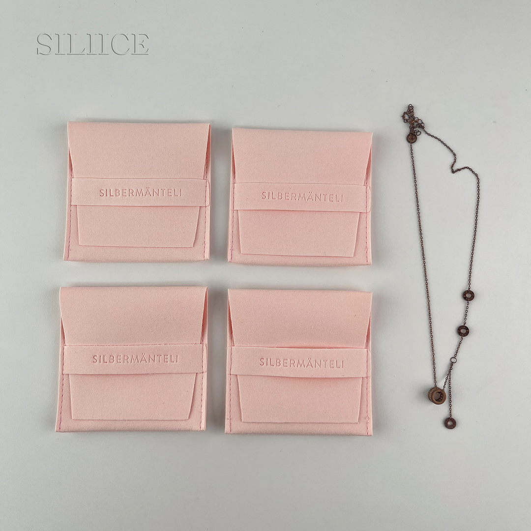100pcs Custom Microfiber Jewelry Pouch – Envelope-Style with Tuck-In Closure & Custom Logo for Rings, Earrings & Necklaces Wholesale