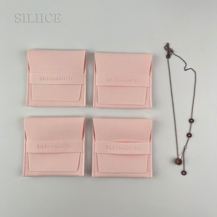 100pcs Custom Microfiber Jewelry Pouch – Envelope-Style with Tuck-In Closure & Custom Logo for Rings, Earrings & Necklaces Wholesale
