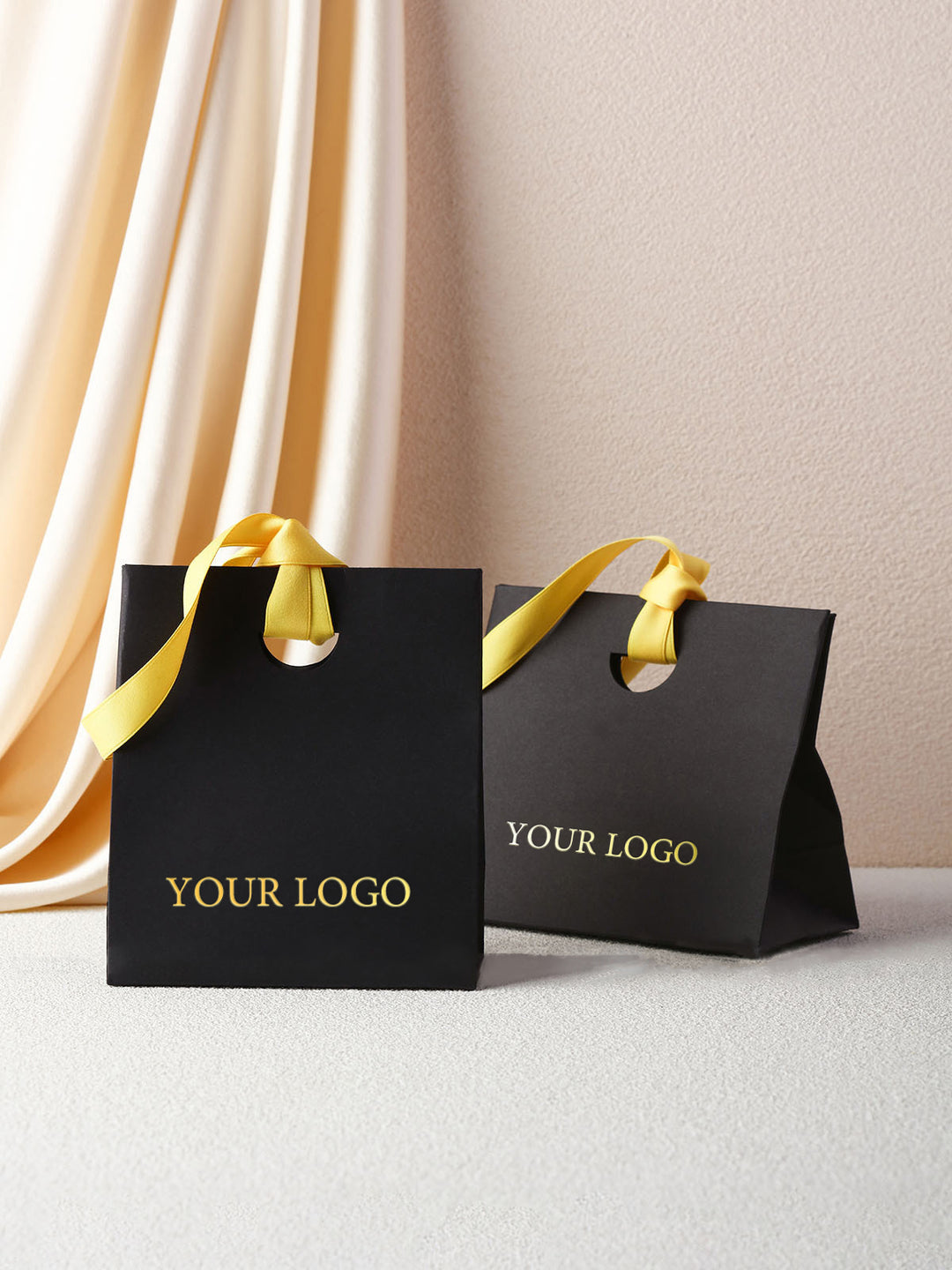 100pcs Custom Paper Bags With Logo, Ribbon Handle & Ribbon Closure – Perfect for Small Businesses, Jewelry, Wedding & Thank You Gift Packaging