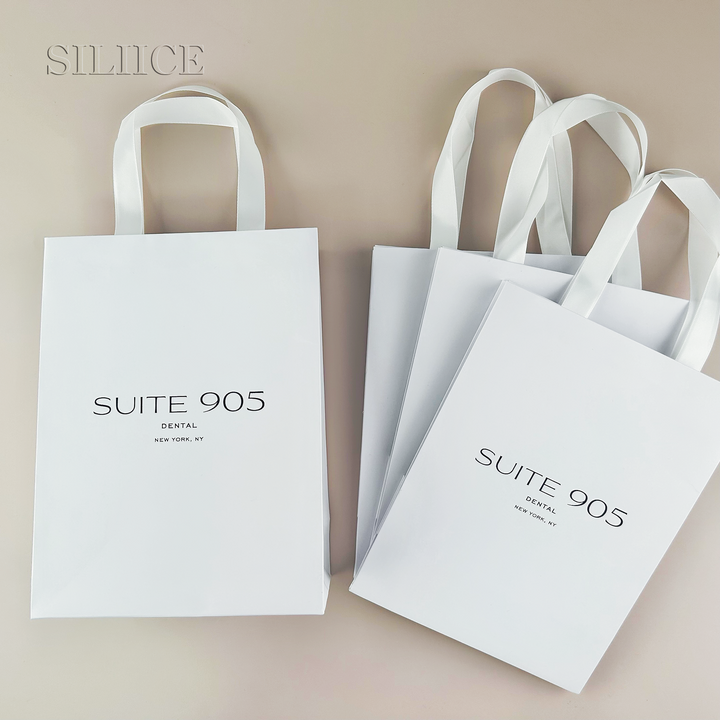 100pcs Custom Logo Printed White Handle Paper Bags – Recycled Jewelry Thank You Wedding Gift Bags, Wholesale