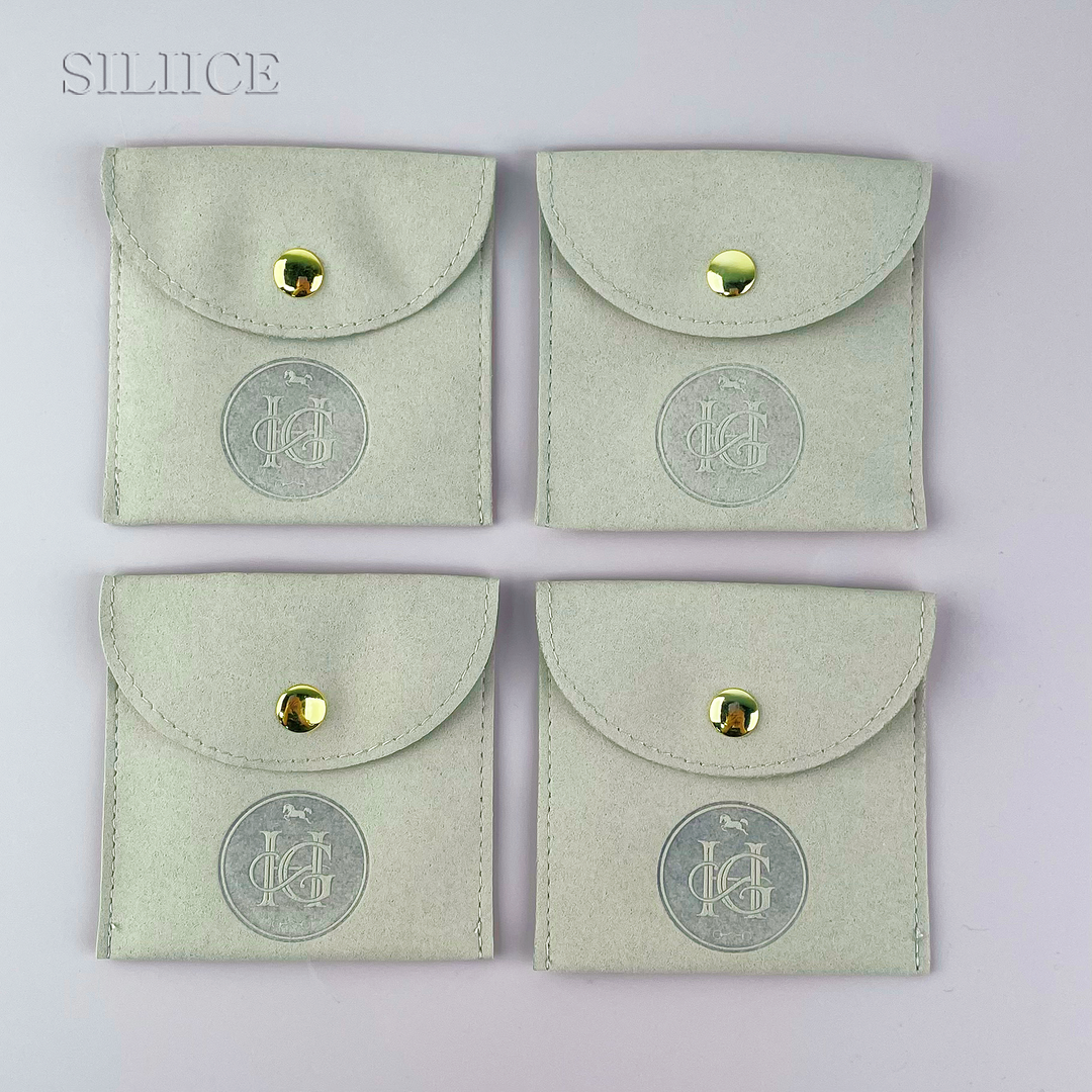 100pcs Custom Logo Debossed Round Top Microfiber Jewelry Pouches with Button Closure – Wholesale Packaging for Rings, Earrings, Bracelets & Gifts