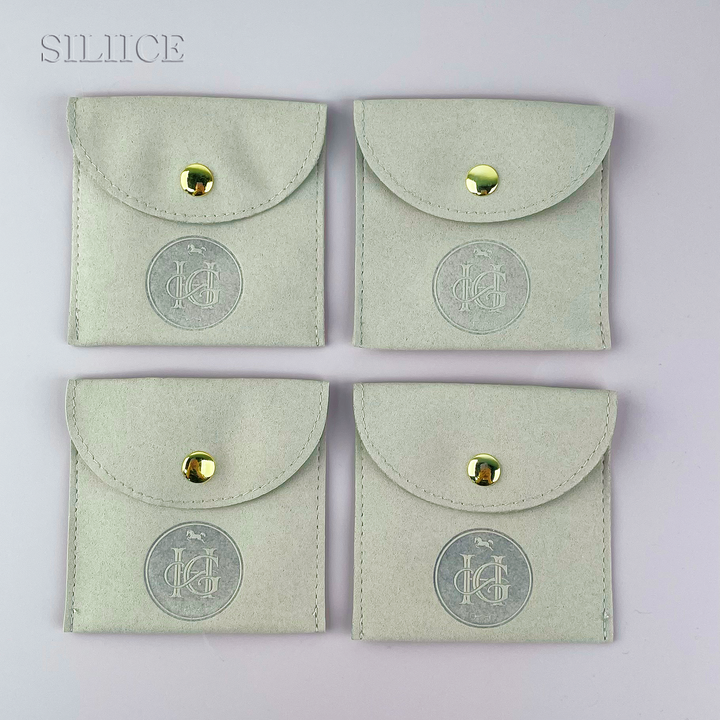 100pcs Custom Logo Debossed Round Top Microfiber Jewelry Pouches with Button Closure – Wholesale Packaging for Rings, Earrings, Bracelets & Gifts