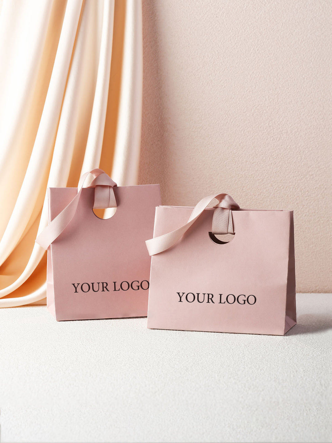 100pcs Custom Paper Bags With Logo, Ribbon Handle & Ribbon Closure – Perfect for Small Businesses, Jewelry, Wedding & Thank You Gift Packaging