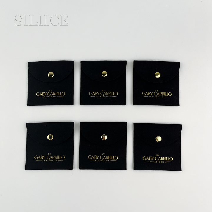 100pcs Custom Logo Debossed Round Top Microfiber Jewelry Pouches with Button Closure – Wholesale Packaging for Rings, Earrings, Bracelets & Gifts