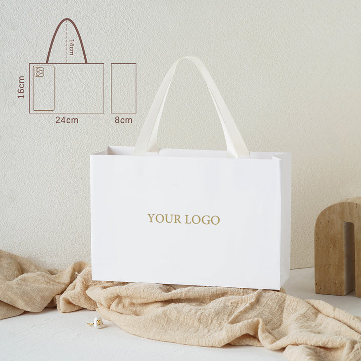 100pcs Custom Handle Paper Bags With Logo for Jewelry Packaging, Small Business Retail & Thank You Gift Bags