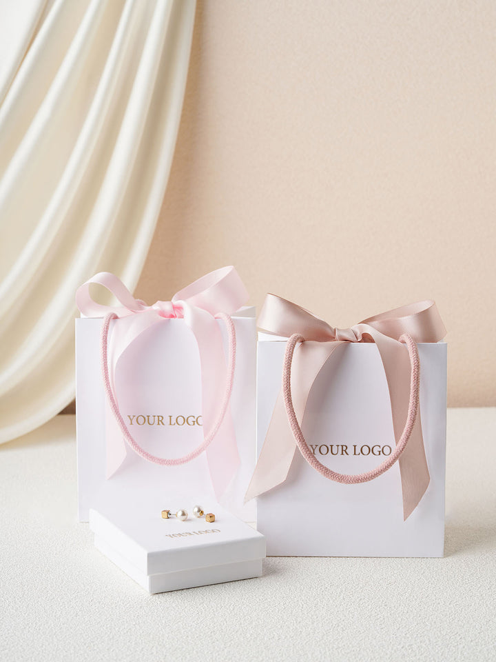 100pcs Custom Ribbon Handle Paper Bags With Logo for Small Businesses, Handmade Brands, Jewelry, Wedding & Thank You Gifts