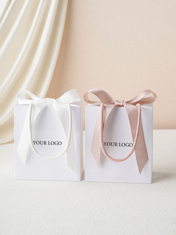 100pcs Custom Ribbon Handle Paper Bags With Logo for Small Businesses, Handmade Brands, Jewelry, Wedding & Thank You Gifts