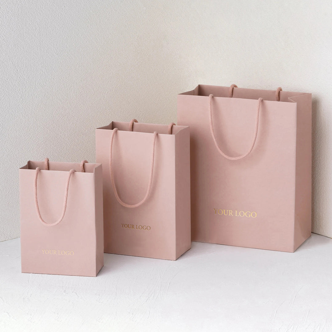 100pcs Custom Handle Paper Bags With Logo – Bulk Shopping, Retail, Jewelry, Thank You & Wedding Gift Bags