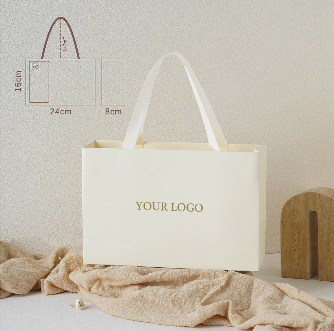 100pcs Custom Handle Paper Bags With Logo for Jewelry Packaging, Small Business Retail & Thank You Gift Bags