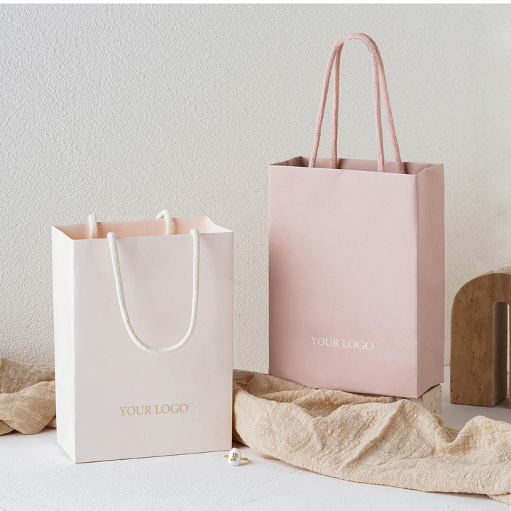 100pcs Custom Handle Paper Bags With Logo – Bulk Shopping, Retail, Jewelry, Thank You & Wedding Gift Bags