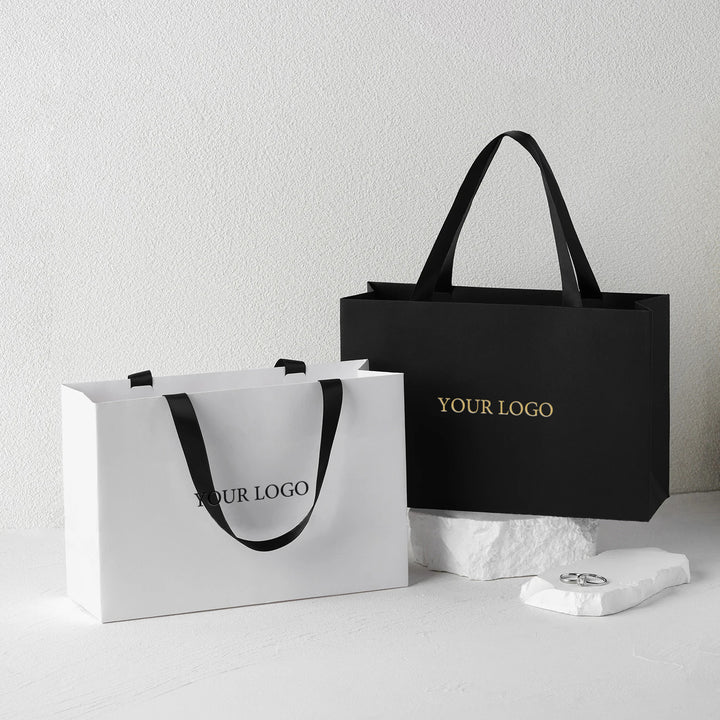 100pcs Custom Handle Paper Bags With Logo for Jewelry Packaging, Small Business Retail & Thank You Gift Bags