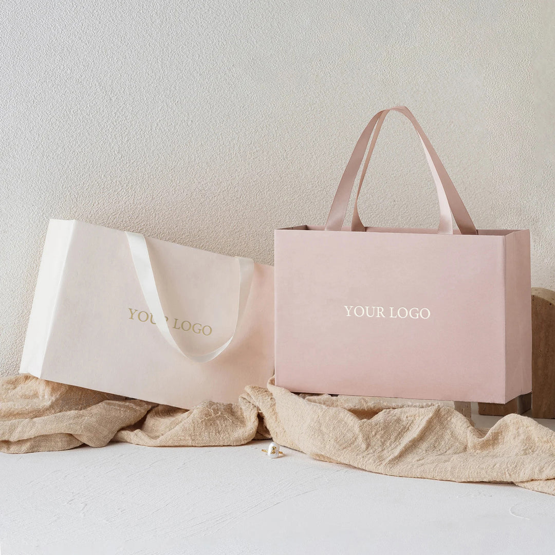 100pcs Custom Handle Paper Bags With Logo for Jewelry Packaging, Small Business Retail & Thank You Gift Bags