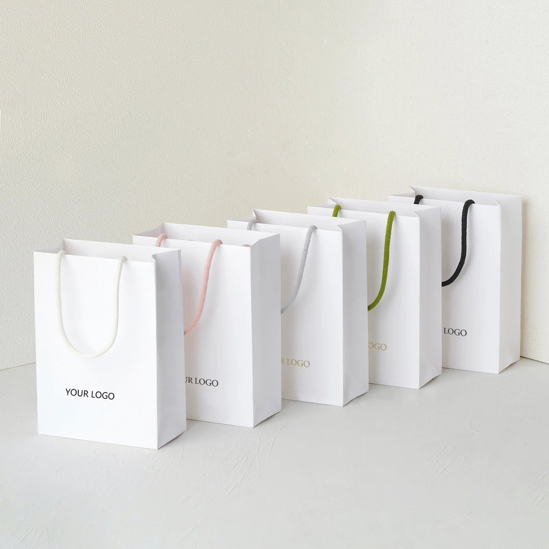 100pcs Custom Handle Paper Bags With Logo – Bulk Shopping, Retail, Jewelry, Thank You & Wedding Gift Bags