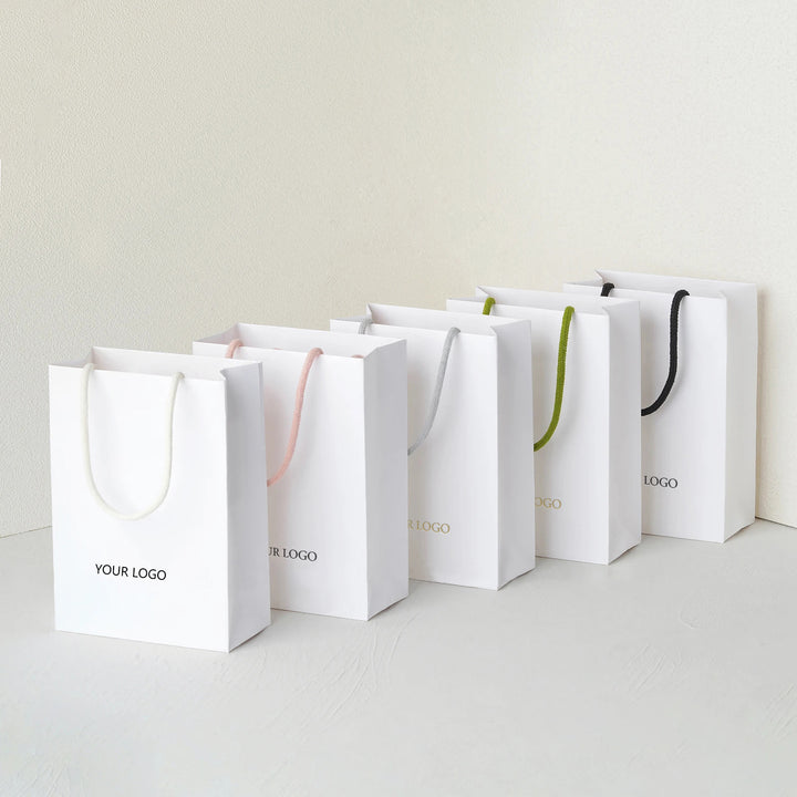 100pcs Custom Handle Paper Bags With Logo – Bulk Shopping, Retail, Jewelry, Thank You & Wedding Gift Bags