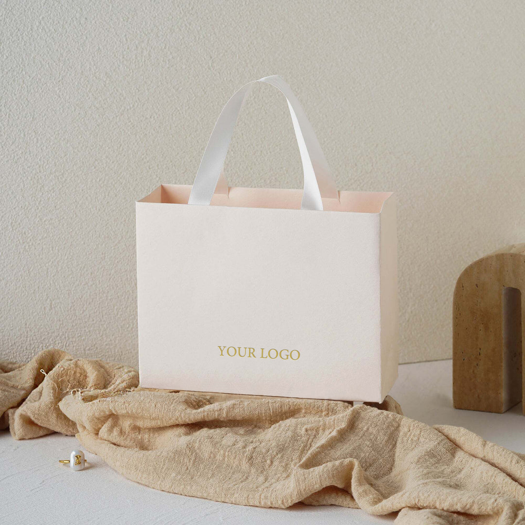 100pcs Custom Handle Paper Bags With Logo for Jewelry Packaging, Small Business Retail & Thank You Gift Bags