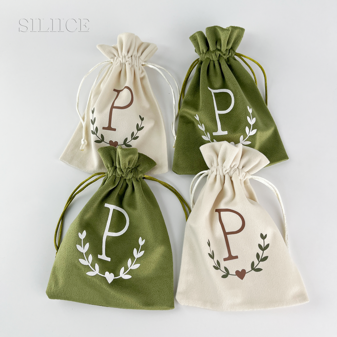 100pcs Custom Screen-Printed Logo Velvet Drawstring Pouches with Flower Top – Jewelry, Gifts, Cosmetics, Boutique Packaging