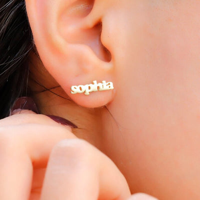 Custom Name Earrings, Personalized Name Earrings Gift for Her - 14K Solid Gold