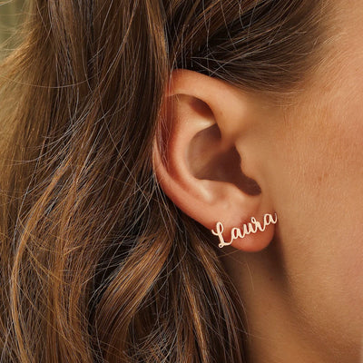 Custom Name Earrings, Personalized Name Earrings Gift for Her - 14K Solid Gold