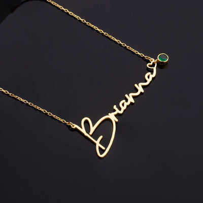 Custom Name Necklace With Birthstone - Solid 14K | 18K Gold