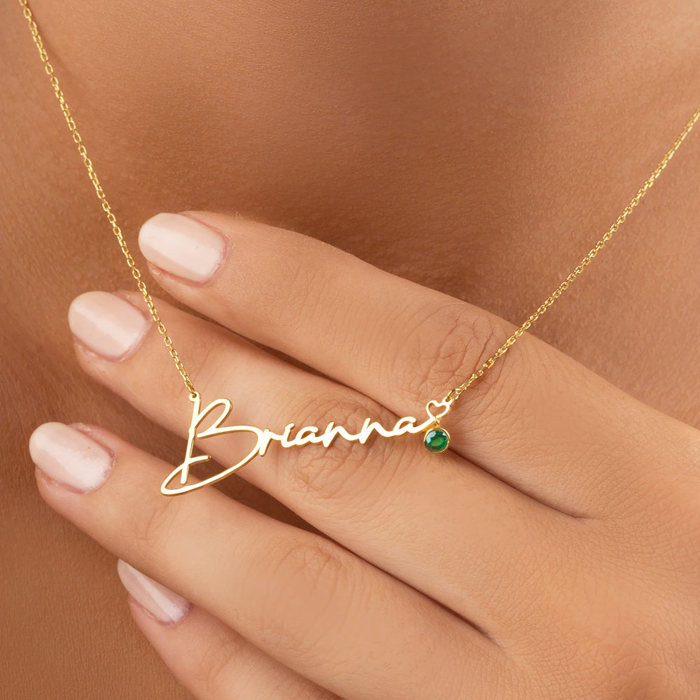 Custom Name Necklace With Birthstone - Solid 14K | 18K Gold