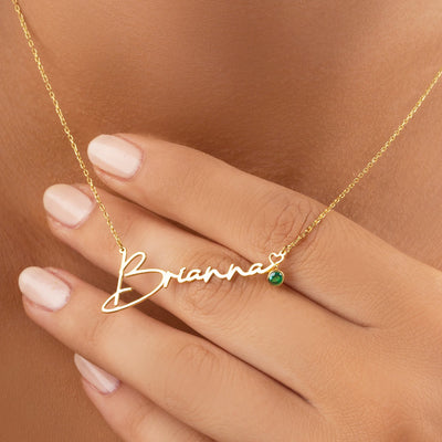Custom Name Necklace With Birthstone - Solid 14K | 18K Gold