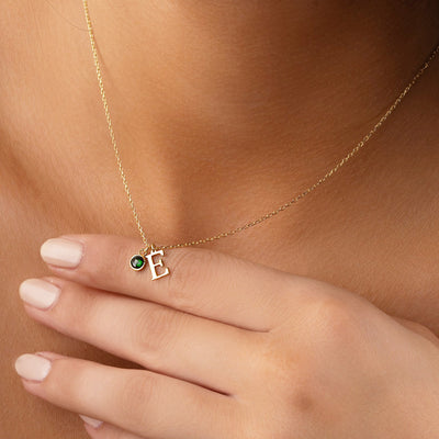 Custom Initial Name Necklace With Birthstone - Solid 14K | 18K Gold