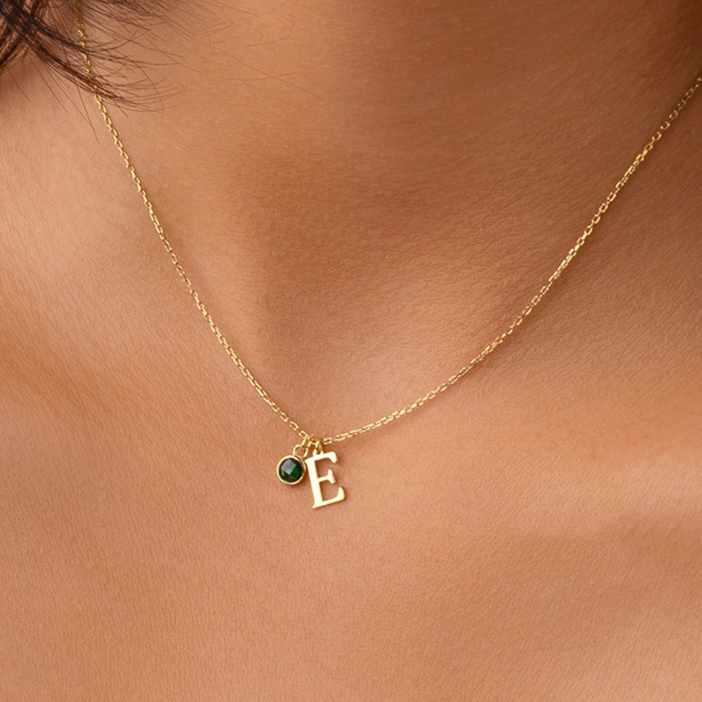 Custom Initial Name Necklace With Birthstone - Solid 14K | 18K Gold