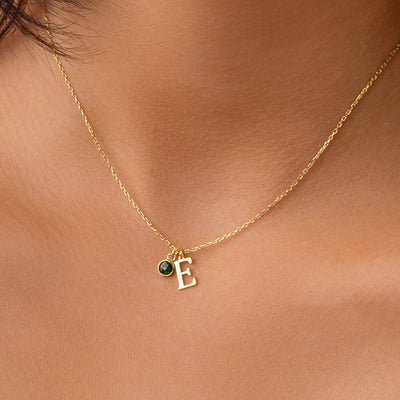 Custom Initial Name Necklace With Birthstone - Solid 14K | 18K Gold