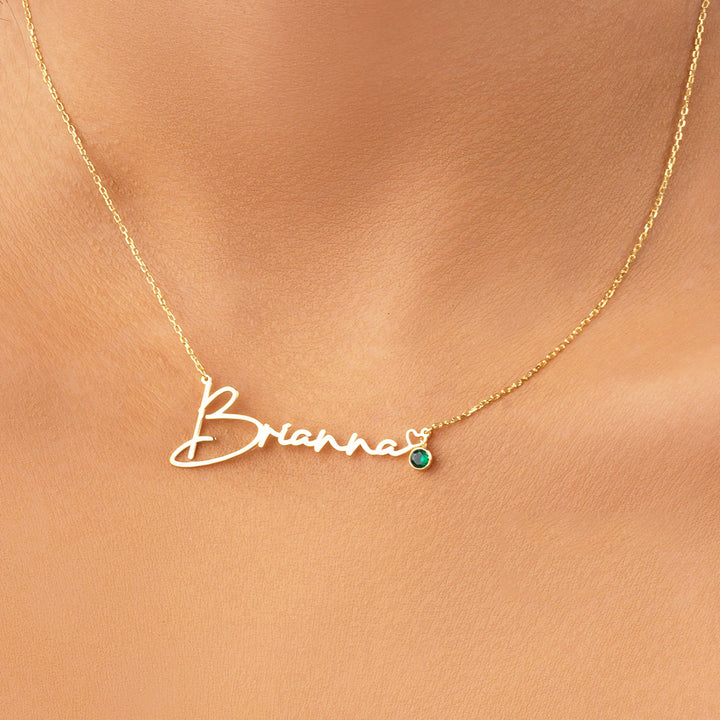 Custom Name Necklace With Birthstone - Solid 14K | 18K Gold