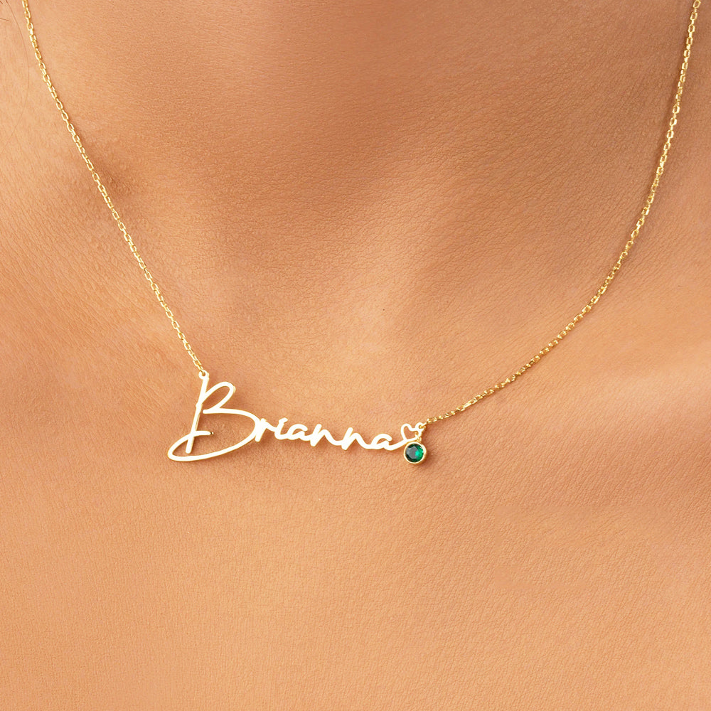 Custom Name Necklace With Birthstone - Solid 14K | 18K Gold