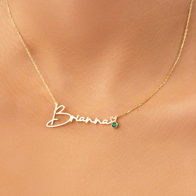 Custom Name Necklace With Birthstone - Solid 14K | 18K Gold