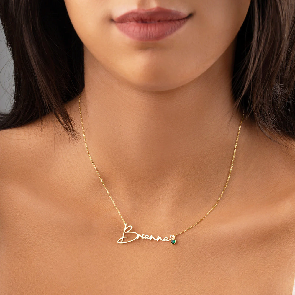 Custom Name Necklace With Birthstone - Solid 14K | 18K Gold
