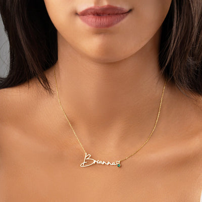 Custom Name Necklace With Birthstone - Solid 14K | 18K Gold
