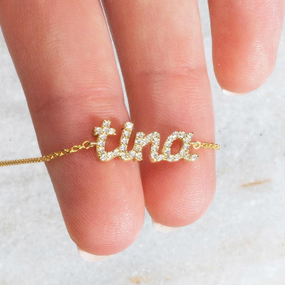 Diamond Personalized Name Woman Bracelet - 14K Solid Gold