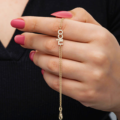 Diamond Personalized Name Woman Bracelet - 14K Solid Gold