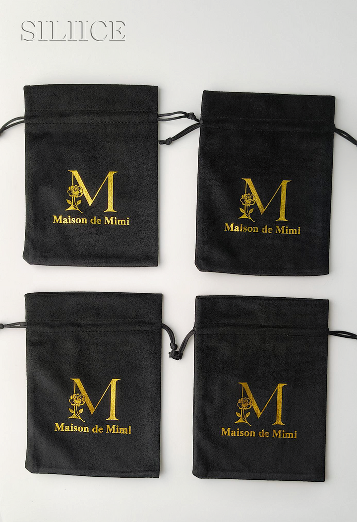 100pcs Custom Screen-Printed Logo Velvet Drawstring Pouches with Flower Top – Jewelry, Gifts, Cosmetics, Boutique Packaging