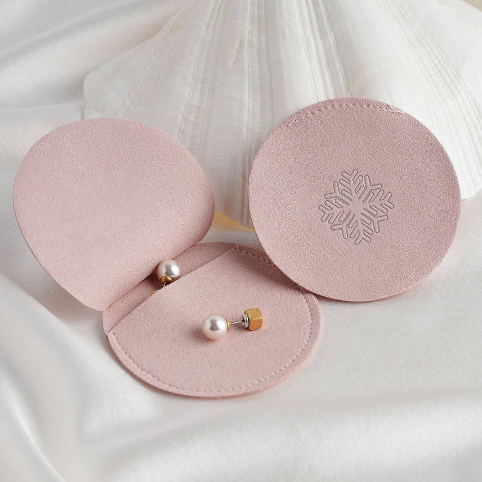 100pcs Christmas Special Edition Round Microfiber Flap Pouch (Diameter 7 cm) –Snowflake Embossed Pattern